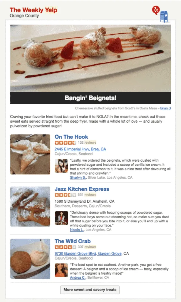 Yelp creative email example.